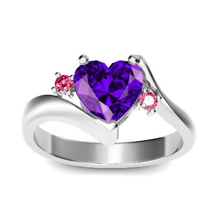 Bortwide Bypass Three Stone Heart Cut Sterling Silver Ring