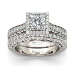 Bortwide Halo Princess Cut Sterling Silver Ring Set