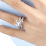 Bortwide Halo Princess Cut Sterling Silver Ring Set