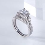 Bortwide Halo Cushion Cut Sterling Silver Ring Set