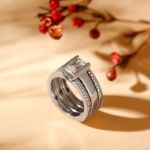 Bortwide 3PC Stackable Radiant Cut Sterling Silver Ring Set