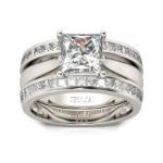Bortwide Princess Cut Enhancer Sterling Silver Ring Set