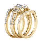 Bortwide 3PC Halo Gold Tone Radiant Cut Sterling Silver Ring Set