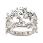 Bortwide Floral Design Round Cut Sterling Silver Ring Set