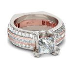 Bortwide Interchangeable Two Tone Princess Cut Sterling Silver Ring Set