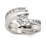 Bortwide Bypass Princess Cut Sterling Silver Ring Set