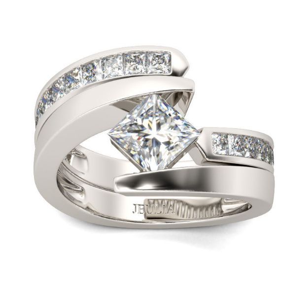 Bortwide Bypass Princess Cut Sterling Silver Ring Set