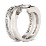 Bortwide Bypass Princess Cut Sterling Silver Ring Set