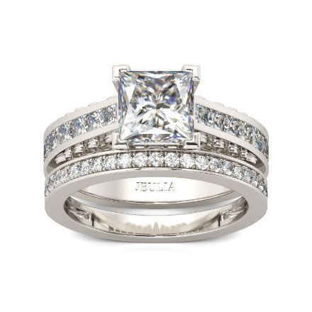 Bortwide Simple Princess Cut Sterling Silver Ring Set