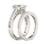 Bortwide Simple Princess Cut Sterling Silver Ring Set
