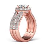 Bortwide Rose Gold Tone Halo Round Cut Sterling Silver Ring Set