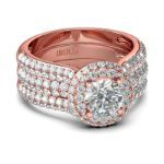 Bortwide Rose Gold Tone Halo Round Cut Sterling Silver Ring Set