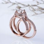 Bortwide Rose Gold Tone Halo Round Cut Sterling Silver Ring Set