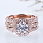 Bortwide Rose Gold Tone Halo Round Cut Sterling Silver Ring Set