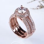 Bortwide Rose Gold Tone Halo Round Cut Sterling Silver Ring Set