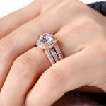 Bortwide Rose Gold Tone Halo Round Cut Sterling Silver Ring Set