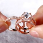 Bortwide Rose Gold Tone Halo Round Cut Sterling Silver Ring Set