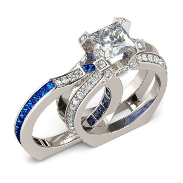Bortwide Interchangeable Princess Cut Sterling Silver  Ring Set