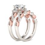 Bortwide Twist Two Tone Round Cut Sterling Silver Ring Set