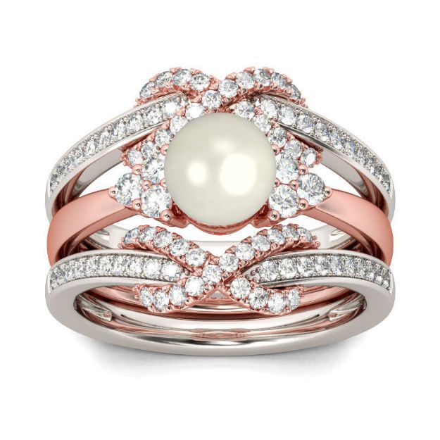Bortwide Two Tone Faux Pearl Sterling Silver Enhancer Ring Set