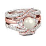 Bortwide Two Tone Faux Pearl Sterling Silver Enhancer Ring Set