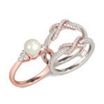 Bortwide Two Tone Faux Pearl Sterling Silver Enhancer Ring Set