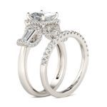 Bortwide Three Stone Halo Princess Cut Sterling Silver Ring Set