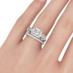 Bortwide Three Stone Halo Princess Cut Sterling Silver Ring Set