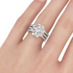 Bortwide Flower Design Round Cut Sterling Silver 3PC Ring Set