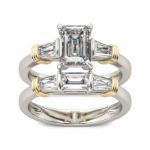 Bortwide Three Stone Emerald Cut Sterling Silver Ring Set