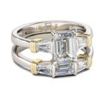 Bortwide Three Stone Emerald Cut Sterling Silver Ring Set