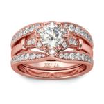 Bortwide Rose Gold Tone Floral Round Cut Sterling Silver Ring Set