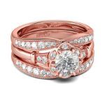 Bortwide Rose Gold Tone Floral Round Cut Sterling Silver Ring Set