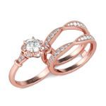 Bortwide Rose Gold Tone Floral Round Cut Sterling Silver Ring Set