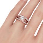 Bortwide Rose Gold Tone Floral Round Cut Sterling Silver Ring Set