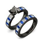 Bortwide Black Tone Heart Cut Sterling Silver Ring Set