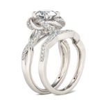 Bortwide Twist Floral Round Cut Sterling Silver Ring Set