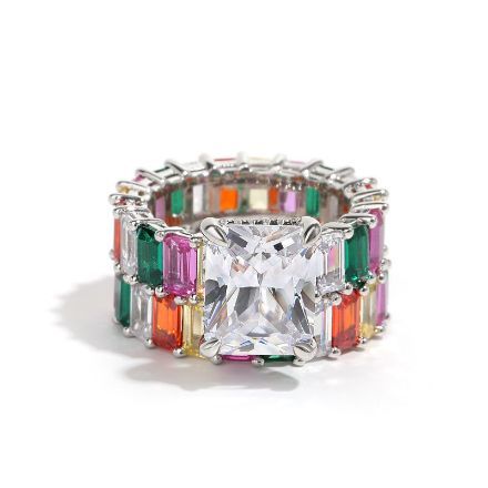 Bortwide "Blazing with Color" Radiant Cut Sterling Silver Ring Set
