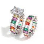 Bortwide "Blazing with Color" Radiant Cut Sterling Silver Ring Set