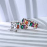 Bortwide "Blazing with Color" Radiant Cut Sterling Silver Ring Set