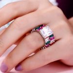 Bortwide "Blazing with Color" Radiant Cut Sterling Silver Ring Set