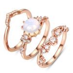 Bortwide "Ethereal Beauty" Three Piece Moonstone Sterling Silver Ring Set