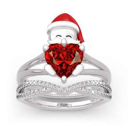 Bortwide "Santa Claus" Heart Cut Sterling Silver Ring Set