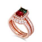 Bortwide Halo Emerald Cut Sterling Silver Watermelon Ring Set