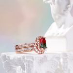 Bortwide Halo Emerald Cut Sterling Silver Watermelon Ring Set