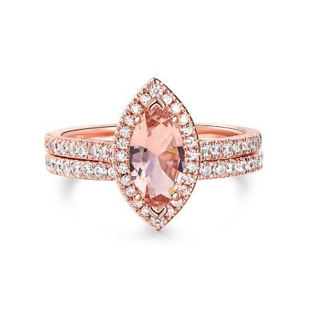 Bortwide Halo Marquise Cut Synthetic Morganite Sterling Silver Ring Set