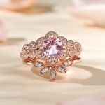 Bortwide Flower Round Cut Synthetic Morganite Sterling Silver Ring Set