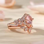 Bortwide Flower Round Cut Synthetic Morganite Sterling Silver Ring Set