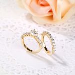 Bortwide Classic Gold Tone Round Cut Sterling Silver Ring Set