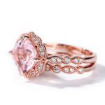 Bortwide Floral Halo Cushion Cut Synthetic Morganite Sterling Silver Ring Set